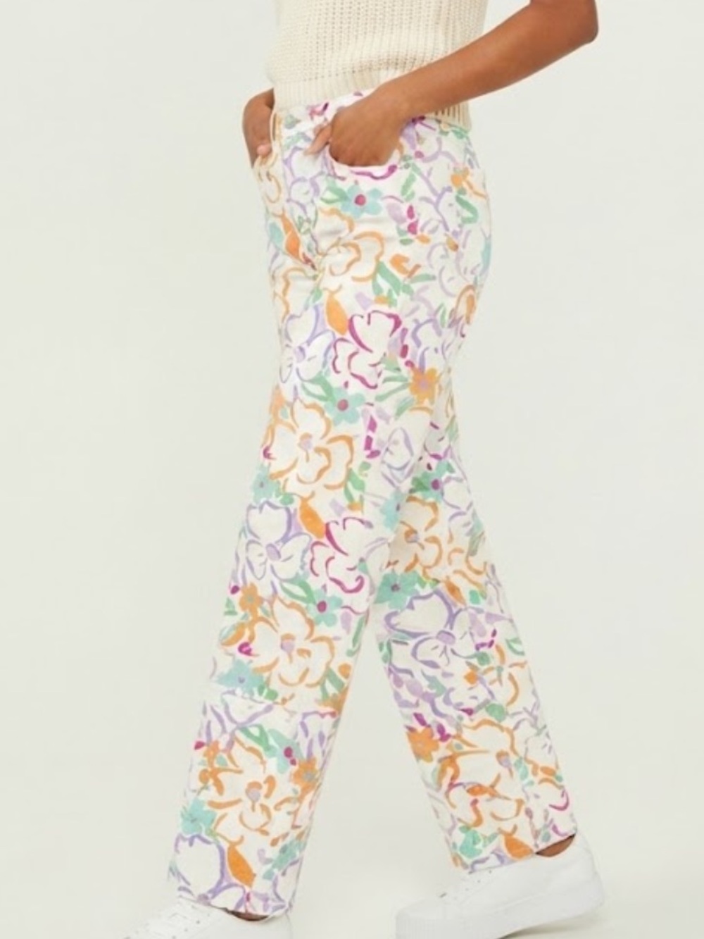 Originality Women’s Printed Wide-Leg Pants in Pastel Floral Size Medium